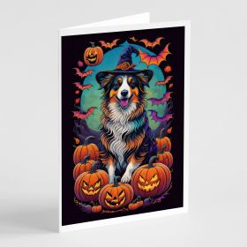 Australian Shepherd Witchy Halloween Greeting Cards Pack of 8 Blank Cards with Envelopes Whimsical A7 Size 5x7 Blank Note Cards
