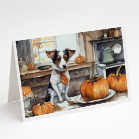 Jack Russell Terrier Fall Kitchen Pumpkins Greeting Cards Pack of 8 Blank Cards with Envelopes Whimsical A7 Size 5x7 Blank Note Cards