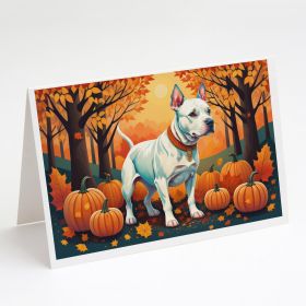 NEW White Pit Bull Terrier Fall Greeting Cards Pack of 8 Blank Cards with Envelopes Whimsical A7 Size 5x7 Blank Note Cards
