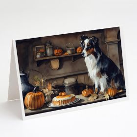 Australian Shepherd Fall Kitchen Pumpkins Greeting Cards Pack of 8 Blank Cards with Envelopes Whimsical A7 Size 5x7 Blank Note Cards