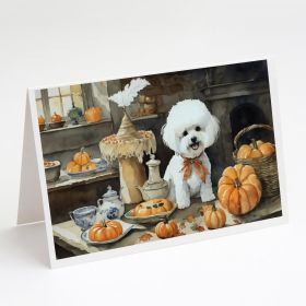 Bichon Frise Fall Kitchen Pumpkins Greeting Cards Pack of 8 Blank Cards with Envelopes Whimsical A7 Size 5x7 Blank Note Cards