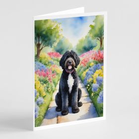 Portuguese Water Dog Spring Path Greeting Cards Pack of 8 Blank Cards with Envelopes Whimsical A7 Size 5x7 Blank Note Cards