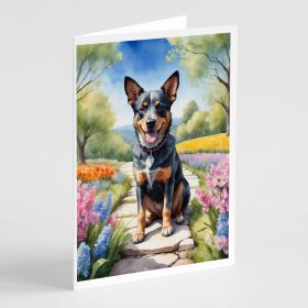 Australian Cattle Dog Spring Garden Greeting Cards Pack of 8 Blank Cards with Envelopes Whimsical A7 Size 5x7 Blank Note Cards