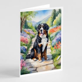 Bernese Mountain Dog Spring Path Greeting Cards Pack of 8 Blank Cards with Envelopes Whimsical A7 Size 5x7 Blank Note Cards