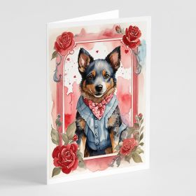 Australian Cattle Dog Valentine Roses Greeting Cards Pack of 8 Blank Cards with Envelopes Whimsical A7 Size 5x7 Blank Note Cards