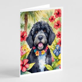 Portuguese Water Dog Luau Greeting Cards Pack of 8 Blank Cards with Envelopes Whimsical A7 Size 5x7 Blank Note Cards