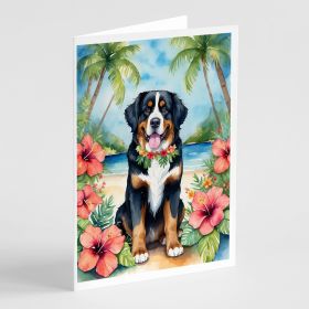 Bernese Mountain Dog Luau Greeting Cards Pack of 8 Blank Cards with Envelopes Whimsical A7 Size 5x7 Blank Note Cards