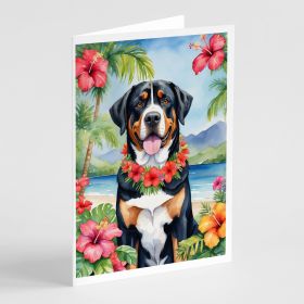 Greater Swiss Mountain Dog Luau Greeting Cards Pack of 8 Blank Cards with Envelopes Whimsical A7 Size 5x7 Blank Note Cards