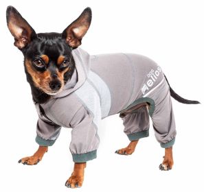 Dog Helios 'Namastail' Lightweight 4-Way Stretch Breathable Full Bodied Performance Yoga Dog Hoodie Tracksuit (Color: grey, size: X-Large)